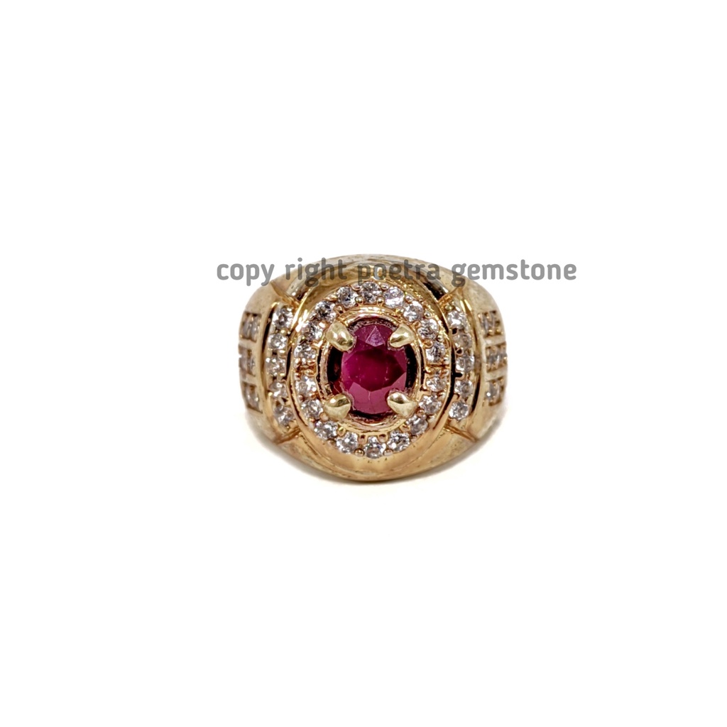 Natural Batu Permata Red Ruby Cutting Corundum Ring Perak RRC02