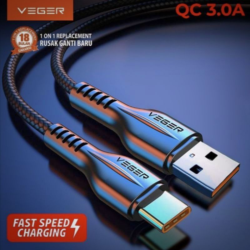 Kabel Data Type C Super Fast Charge Usb Type C QC3.A Original Veger