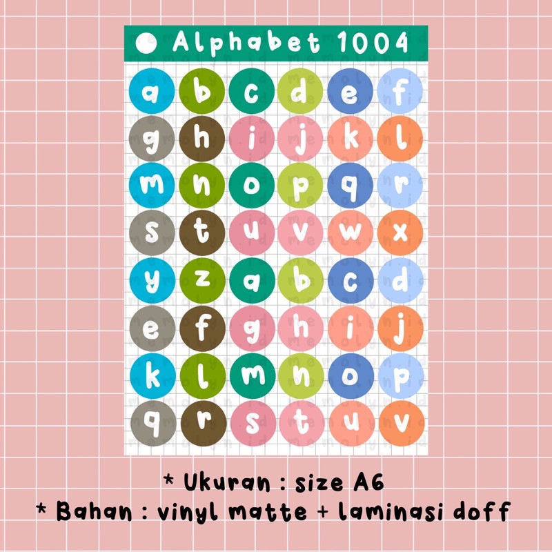 

Stiker Sheet Washi Tape Alphabet Huruf 1004 A6 (Kisscut & Vinyl Laminated)