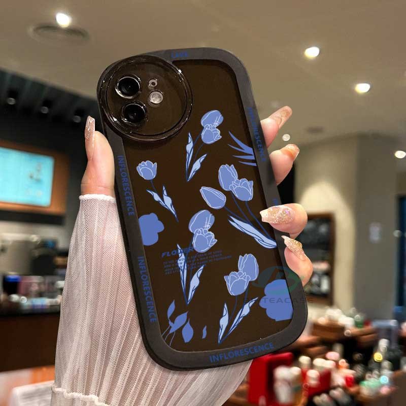 Case Bahan TPU Motif Bunga Biru Anti Jatuh Untuk IPhone 14 Pro Max 14 14pro 14max