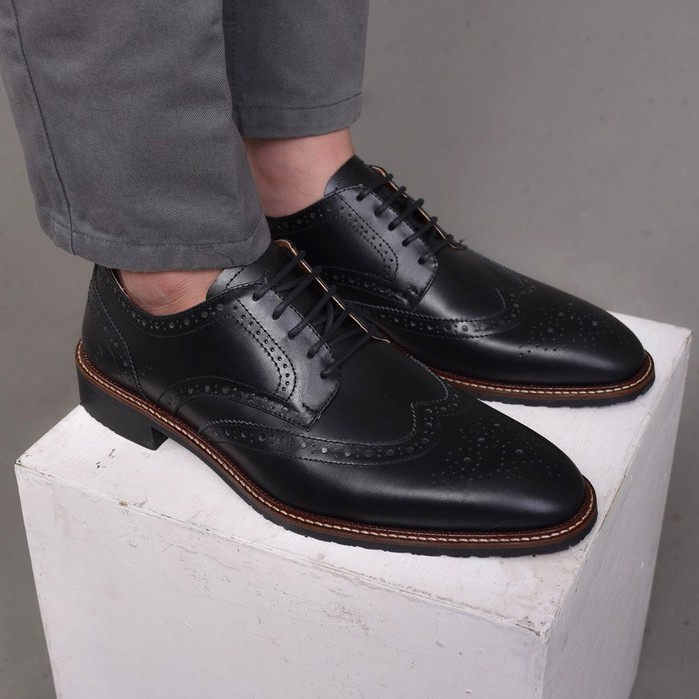 Sevilla Black | Sepatu Kulit Asli Formal Casual Kantor Pria Cowok Men Wingtip Ori | FORIND Zapato