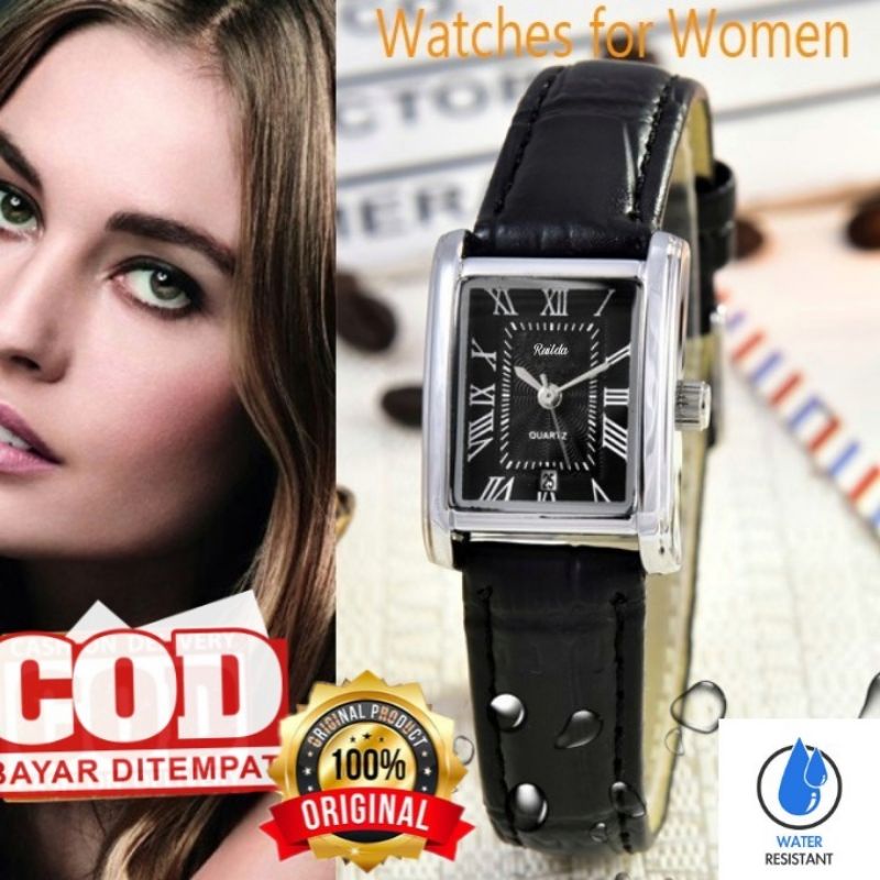 JAM KULIT FASHION WANITA TERBARU JAM TANGAN KASUAL WANITA TAHAN AIR RUILDA ORIGINAL FREE BOX JAM TANGAN CEWEK TALI KULIT JAM tangan wanita petak persegi