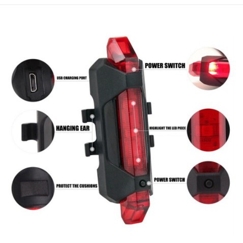 [GOWESYUK] - TaffLED Defensor Lampu Sepeda 5 LED Taillight Rechargeable
