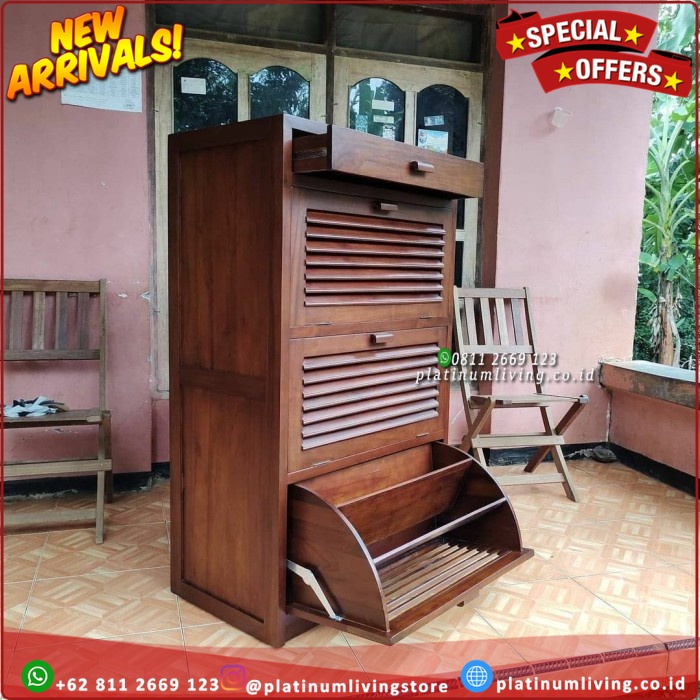 Rak Sepatu Jati Rak Sepatu Kayu Jati Modern Rak Sepatu & Sandal