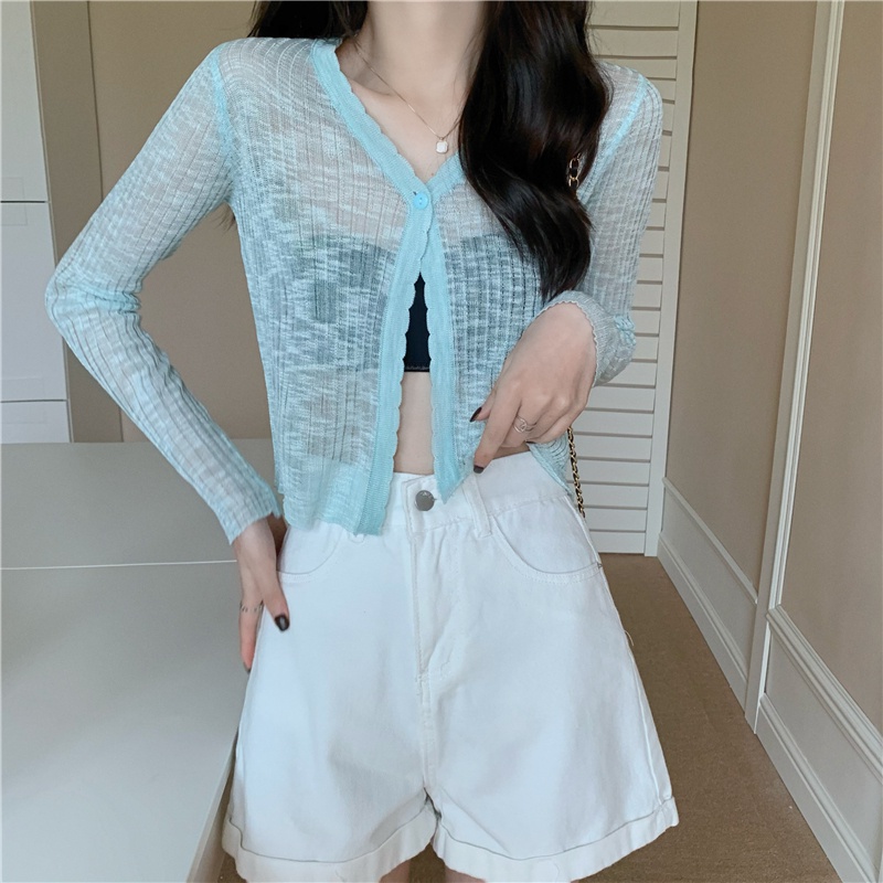 【 Bra Mall 】BM-214  Atasan Wanita Cardigan Crop Rajut Tipis polos premium Korean style