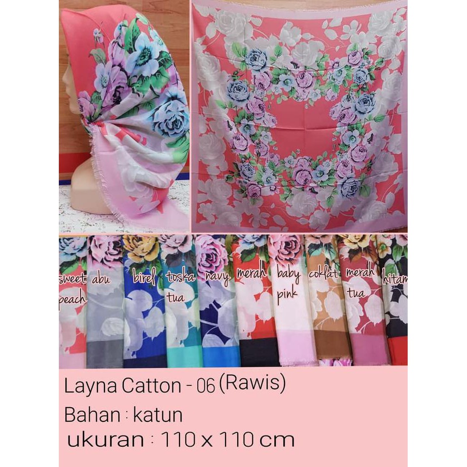Jilbab Segi Empat Katun Motif Bunga LAYNA - SERI : 06