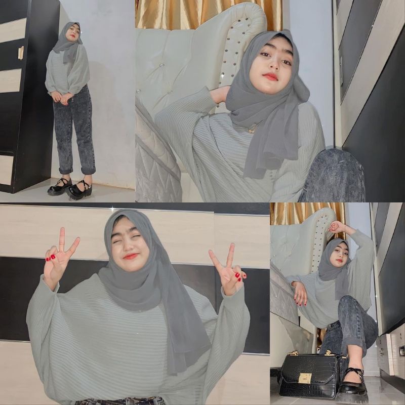 [BLOUSE RAJUT BATWING] BAJU ATASAN WANITA MOTIP KELELAWAR//OVER SIZE BB 60-75 KG