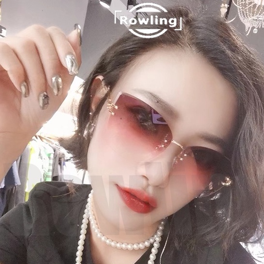 Rowling(ka-196)Kacamata  Hitam Terbaru Wanita No Frame Titanium  Style Cat Eye Kacamata Fashion Murah/Kacamata Sunglasses Import Wanita Kacamata Fashion