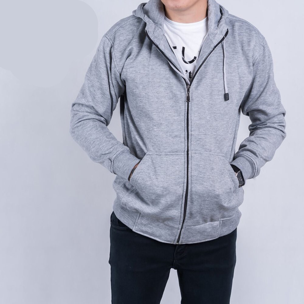 JAKET POLOS PRIA COWOK HOODIE SLETING ABU MUDA KEREN CASUAL