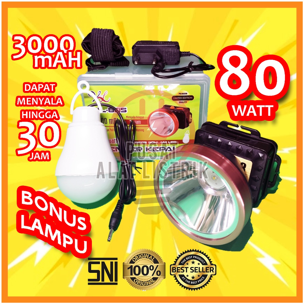 SENTER KEPALA 80 WATT 80W 80WATT 80 W AWET TERANG CAHAYA KUNING / PUTIH + LAMPU BOHLAM