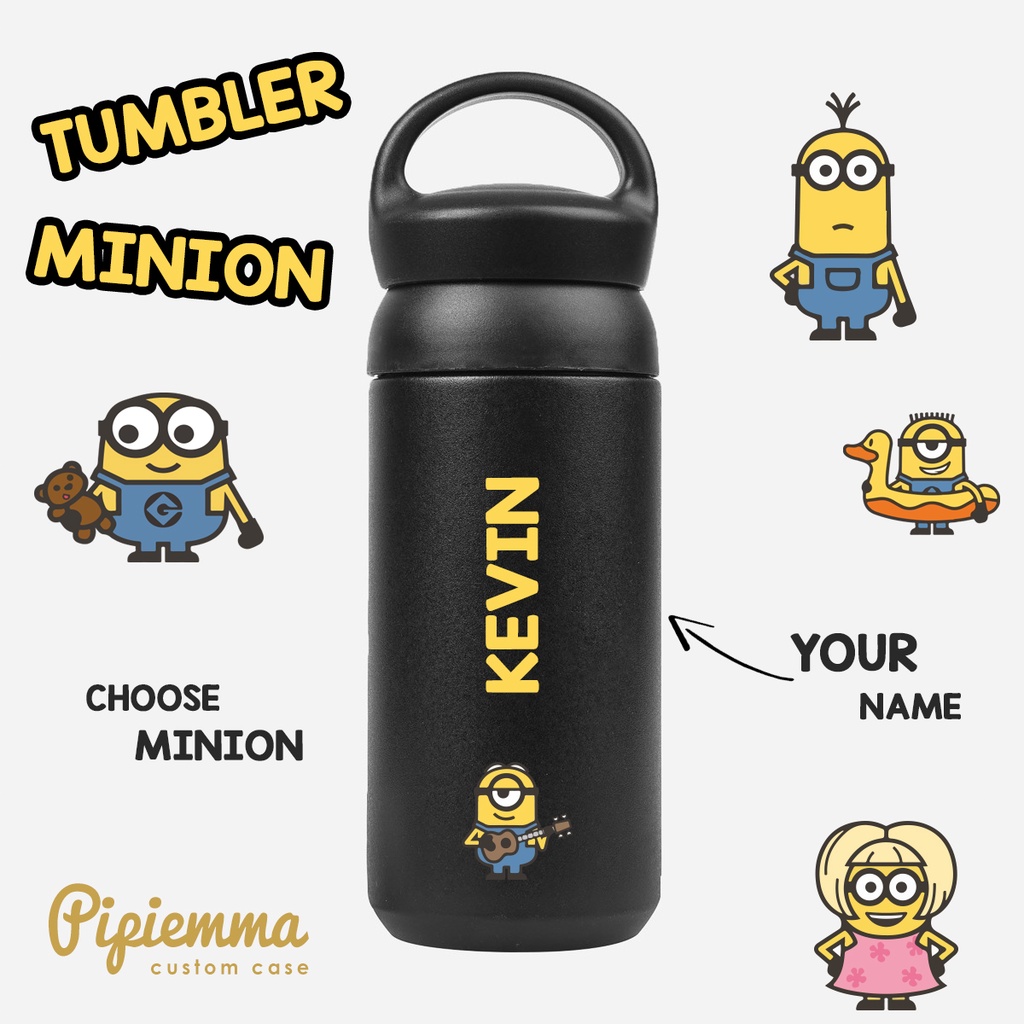 Tumbler Botol Minum Minion Thermos Lucu Custom Nama Anak Sekolah Kado Souvenir