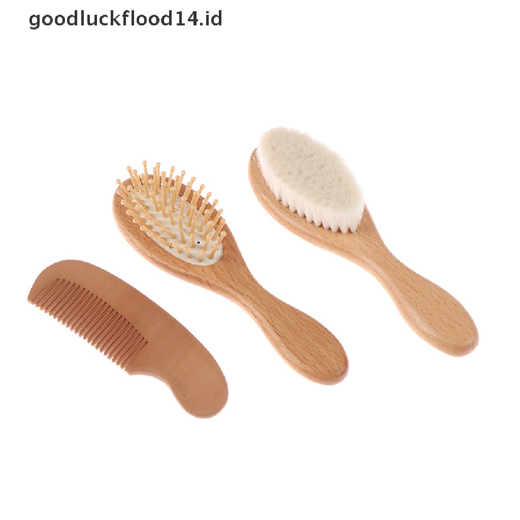 [OOID] 2 Pcs / Set Wooden Baby Bristles Goat Comb Head Soft Brush Comfort Massager Set ID