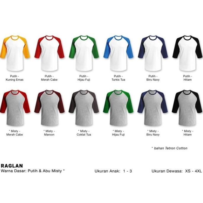 Kaos Polos Raglan 20S Cotton Combed Size Xxxxl