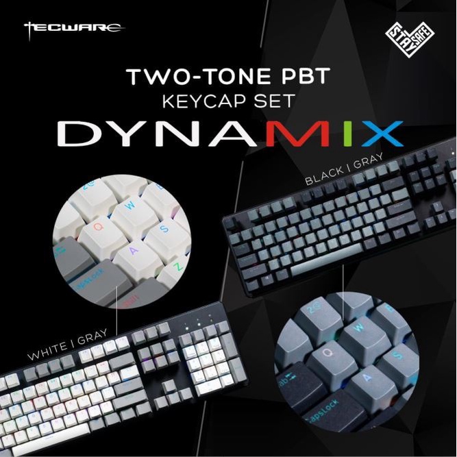 Tecware Double Shot PBT Backlit Keycaps for Mechanical Keyboard - Two Tone White-Grey atau Black-Grey