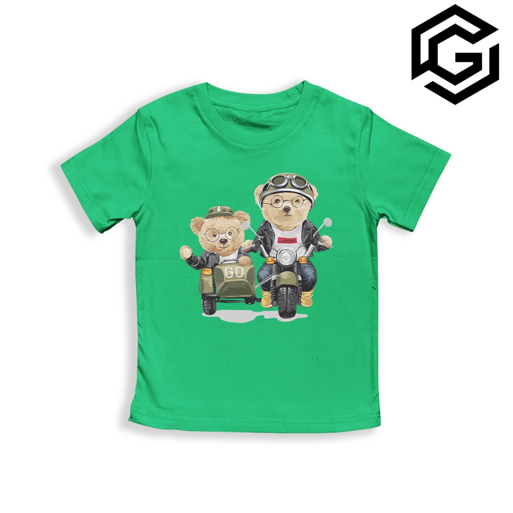 Kaos Distro Anak Laki-Laki Dan perempuan 1-10 Tahun Unisex Motif Teddy Bear Motor
