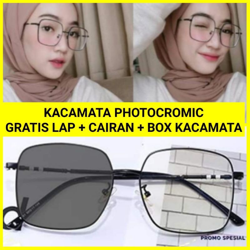 Kacamata Photocromic Antiradiasi Besi Kotak Besar Pria Wanita 9691