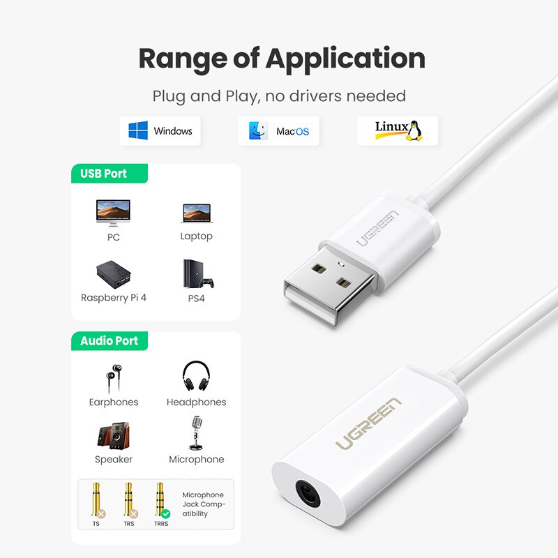 Ugreen Sound Card Eksternal USB Ke Port Audio 3.5mm