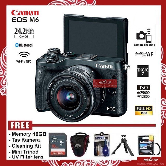 [NEW] KAMERA CANON EOS M6 + LENSA KIT 15-45MM IS STM WiFi - GARANSI 1 TAHUN - CAMERA MIRRORLESS M50