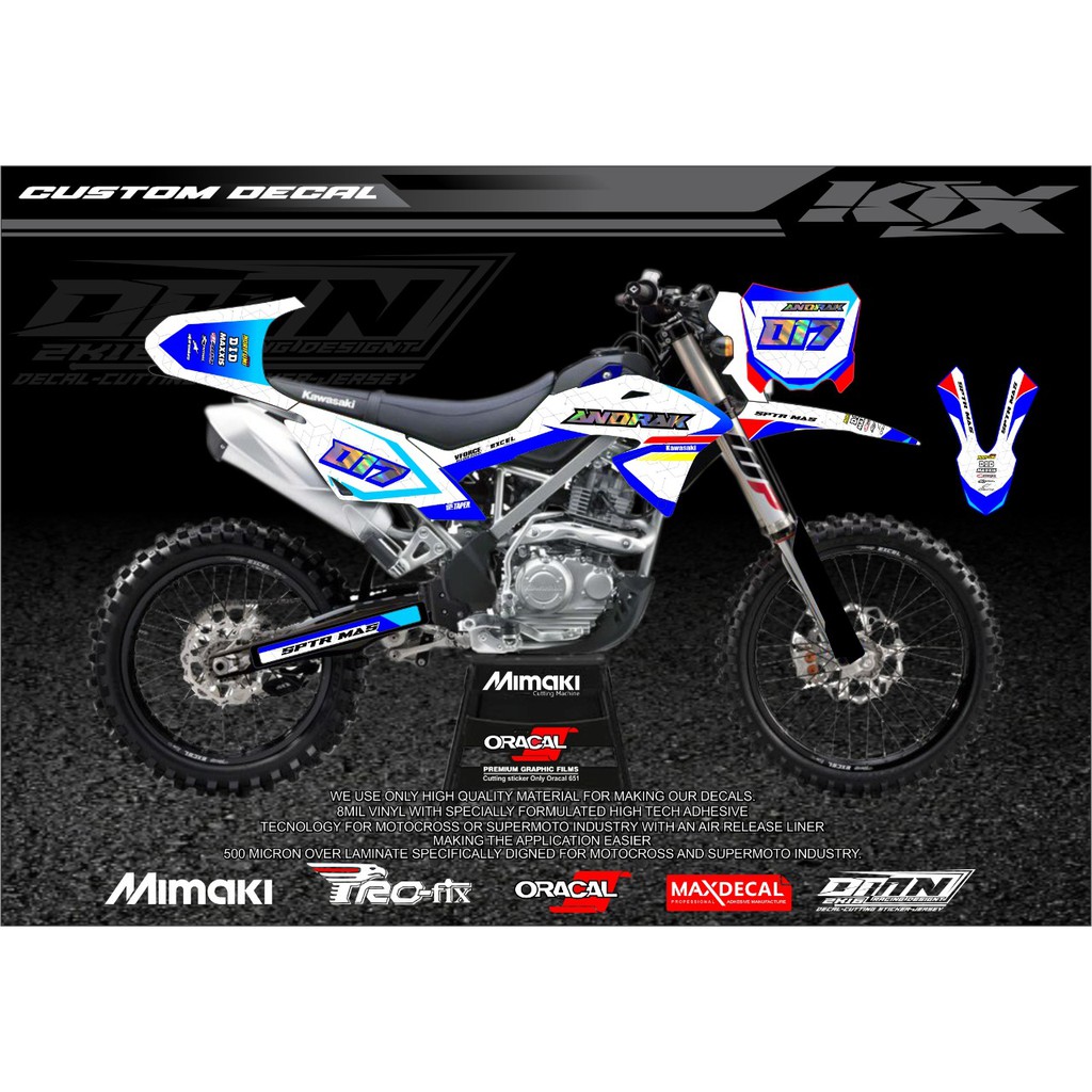 Decal klx warna biru putih dengan combinasi hologram