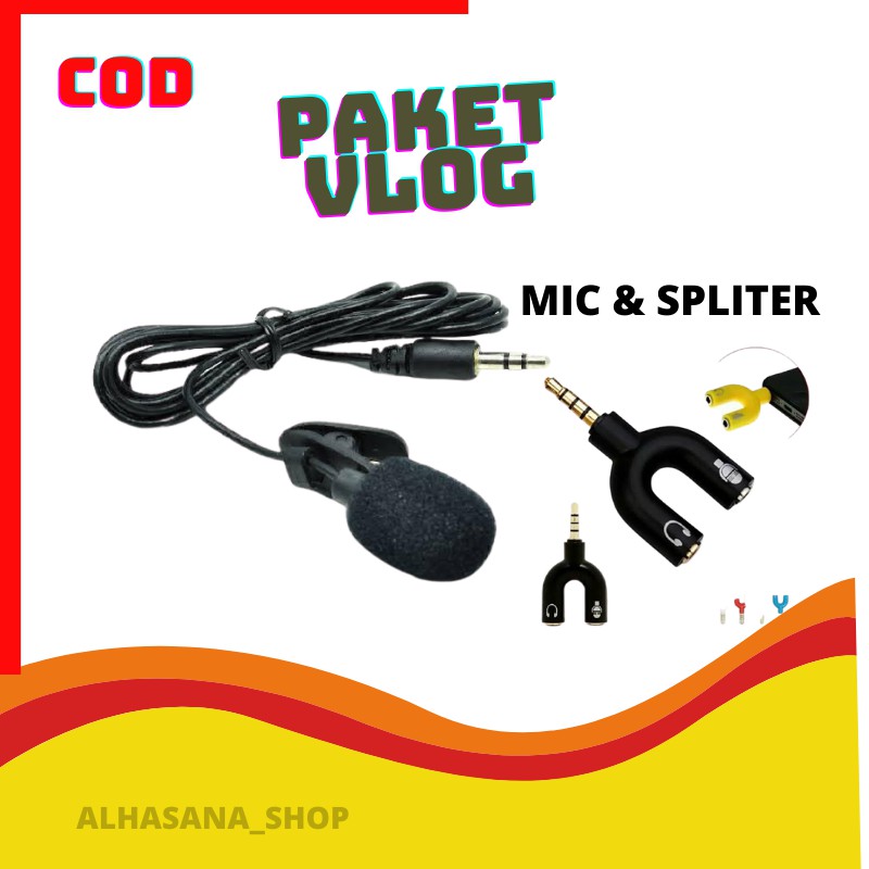 PAKET REKAM VLOGGER MIC CLIP ON/SPLITER AUDIO REKAM SUARA MIC CLIP ON/ALAT REKAM VLOG YOUTOBE