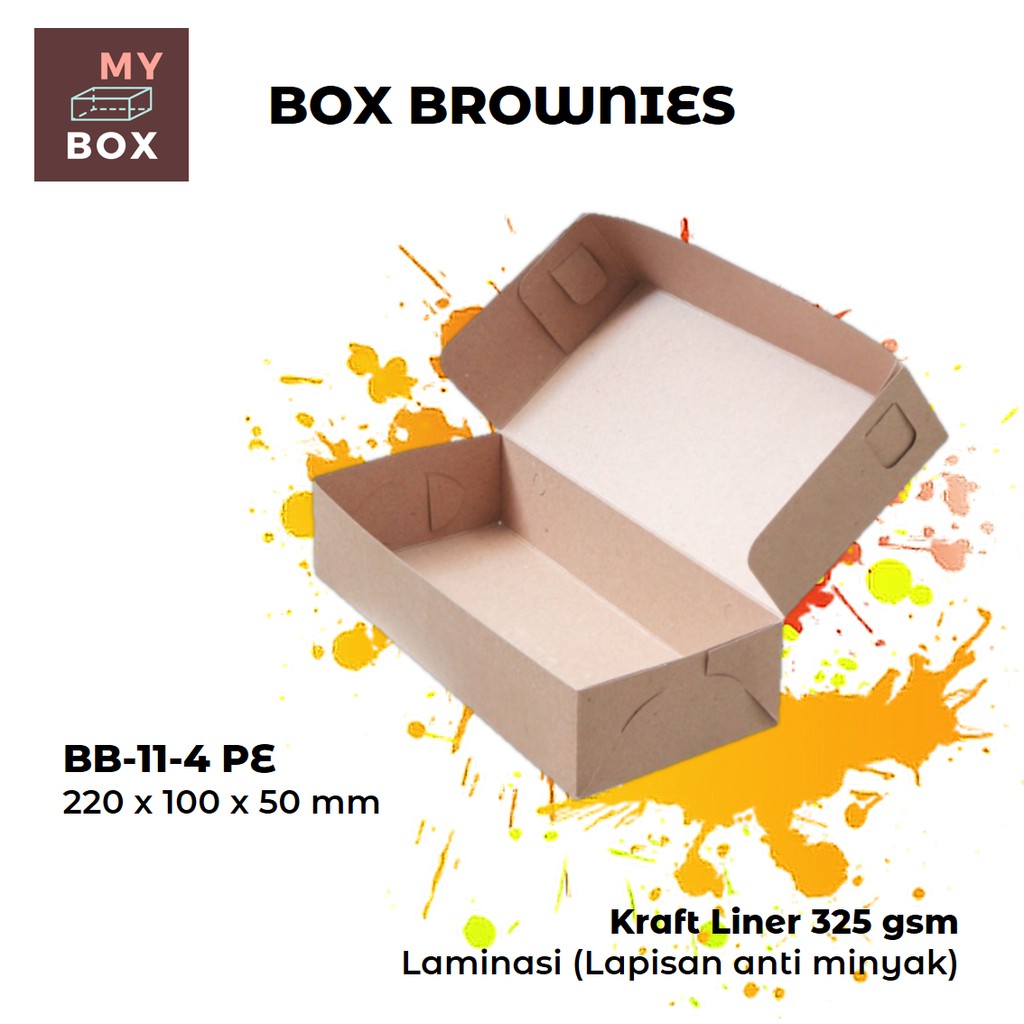 

BOX DUS KARDUS KOTAK BROWNIES BOLEN KUE ROTI NUGGET 22x10x5 cm KRAFT 325 gsm PE / Laminasi