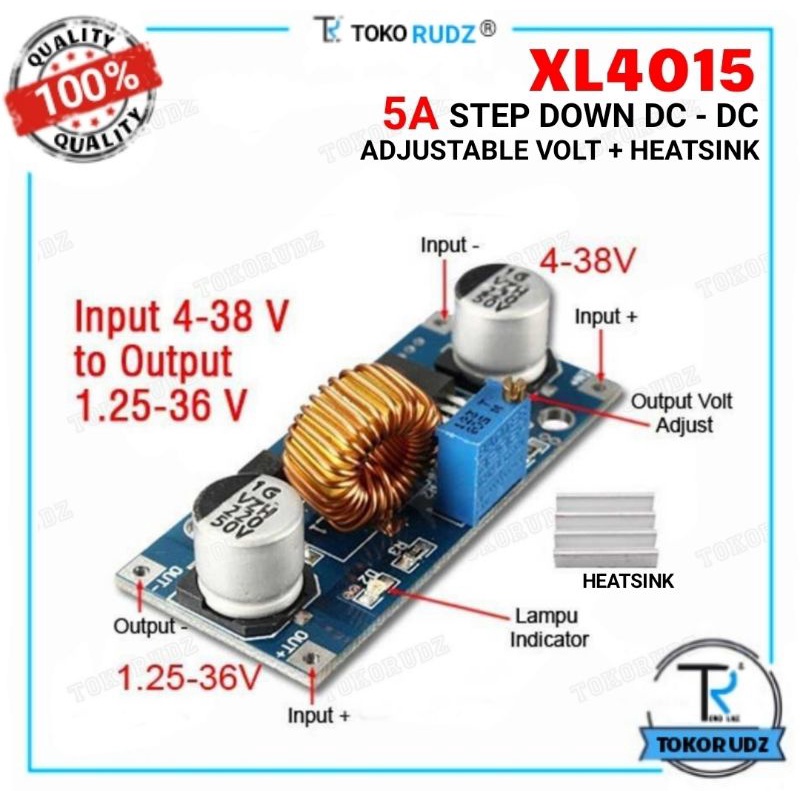 Step Down DC 5A Adjustable Volt Heatsink Modul Pengatur Penurun Tegangan DC XL4015