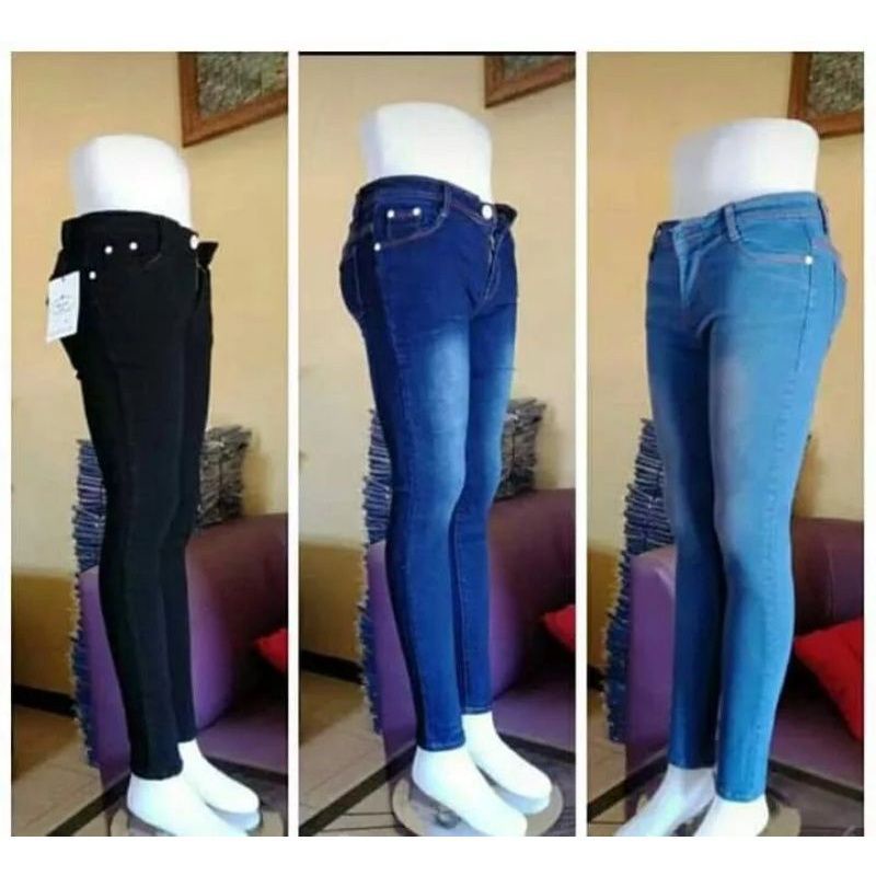 Celana jeans pensil skinny wanita bahan tebal melar