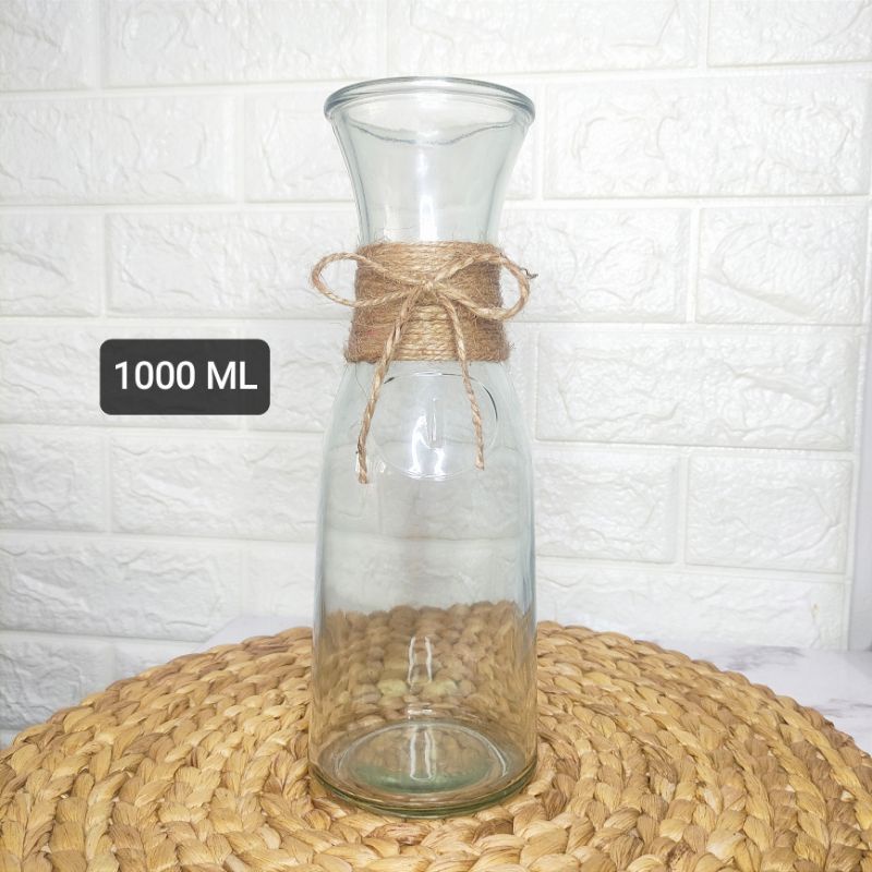 VAS BUNGA KACA TINGGI TALI RAMI 500ML 1000ML / VAS CARAFE / VAS KACA BENING AESTHETIC KOREA / VAS POT TANAMAN AIR