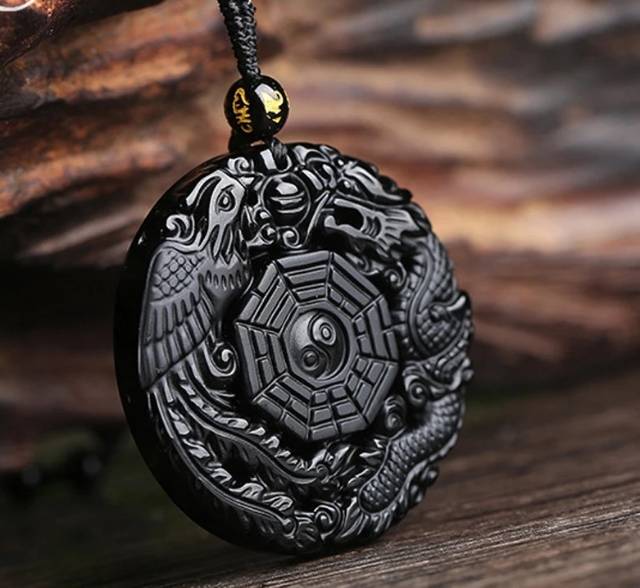 KALUNG OBSIDIAN HITAM NAGA PHOENIX BAGUA PATKWA