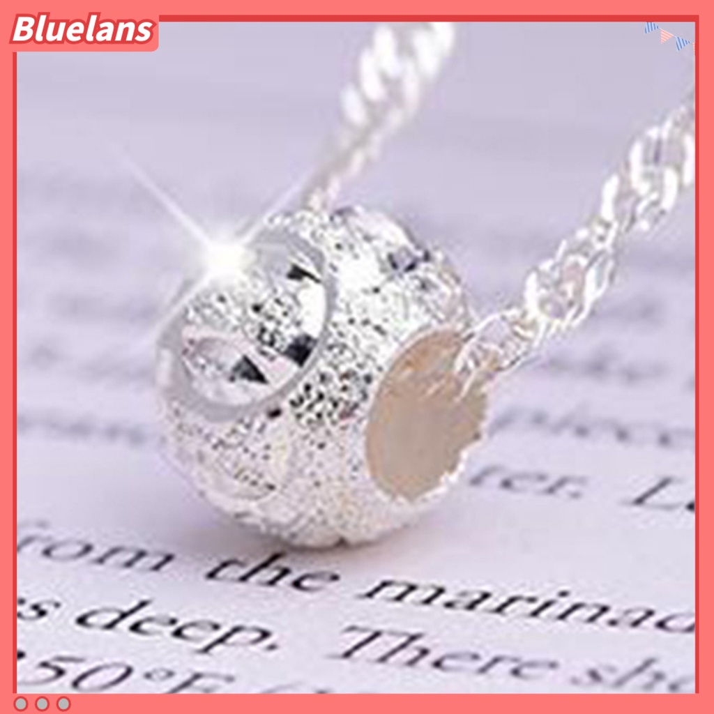 Bluelans Kalung Rantai Liontin Manik-Manik Gelombang Air Bahan Stainless Steel Warna Silver Untuk Wanita
