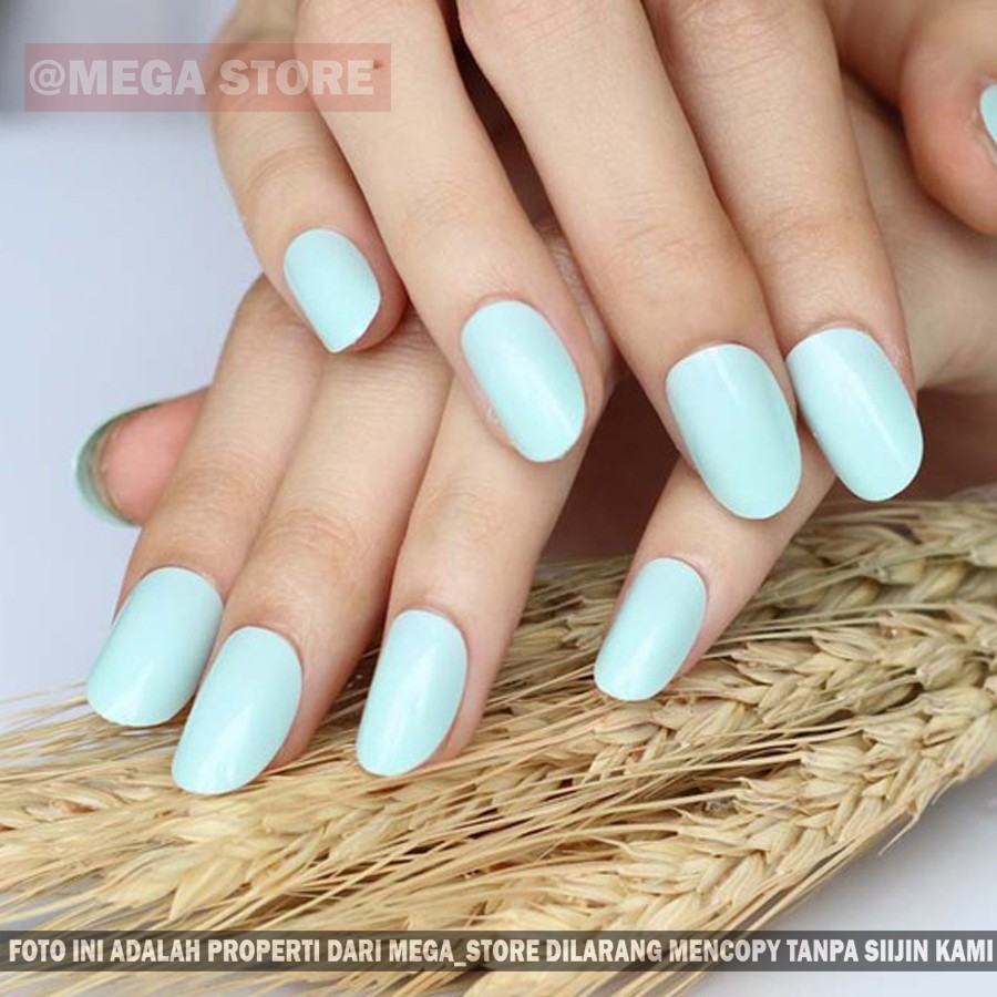 OVAL SHORT GLOSSY GREEN MINT / KUKU PALSU / FAKE NAIL NAILS / NAIL ART / KUKU WEDDINNG PESTA HANGOUT