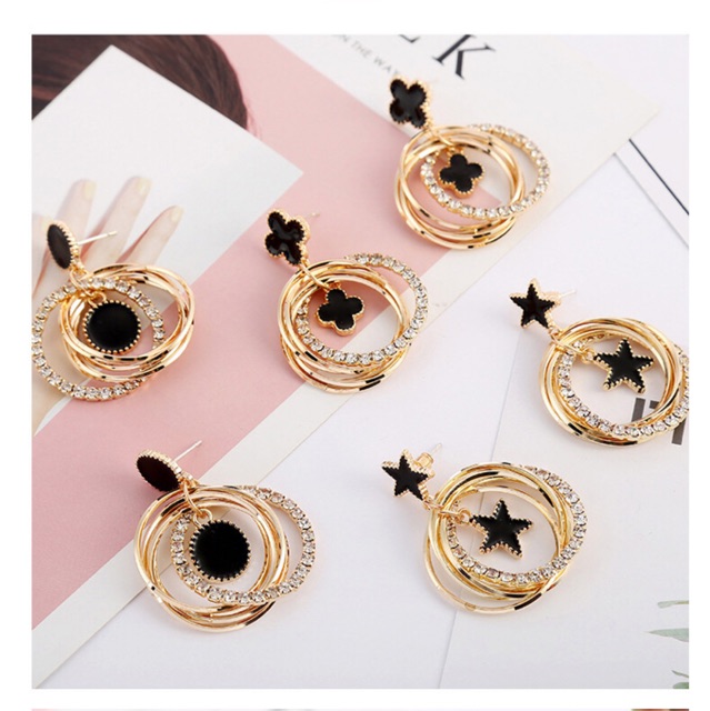 E208， 925 Perak Needle Multilayer Flash Berlian Logam Stud Earrings Korea