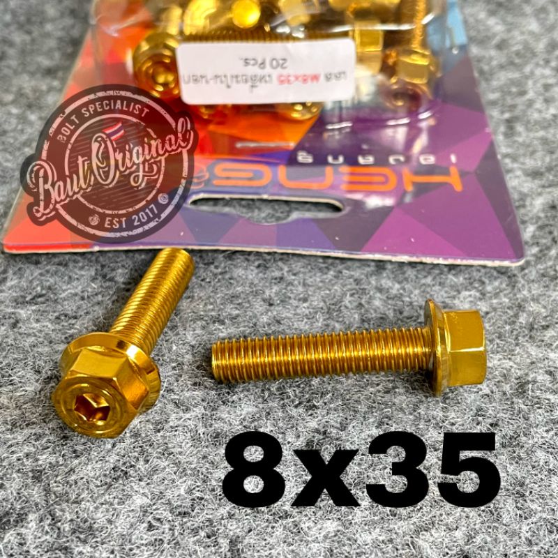 baut probolt 2kunci 2 kunci stainless 8x35 drat 12 panjang 3.5 cm original heng thailand gold