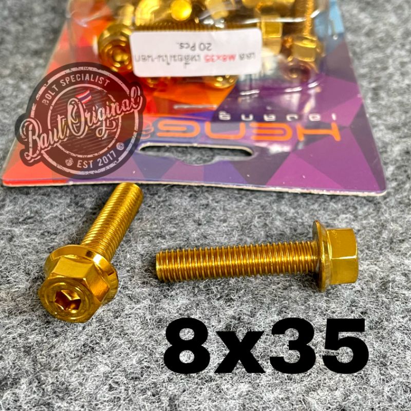 baut probolt 2kunci 2 kunci stainless 8x35 drat 12 panjang 3.5 cm original heng thailand gold