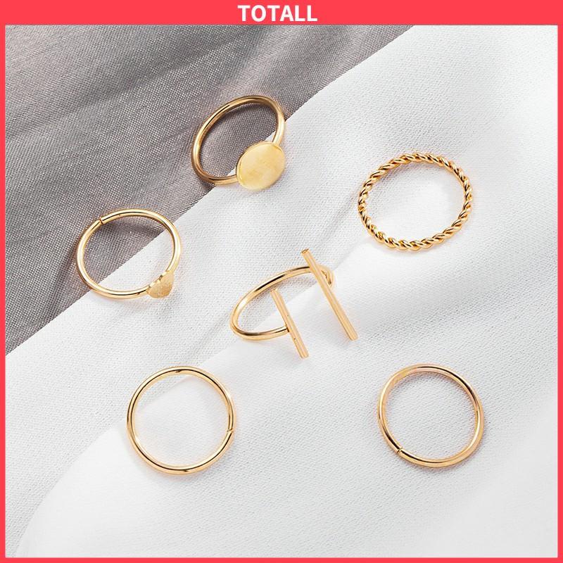 COD 6 pcs Retro Cincin Cinta Kreatif Gaya Keren Paduan Geometris Bersama Cincin Set-Totall