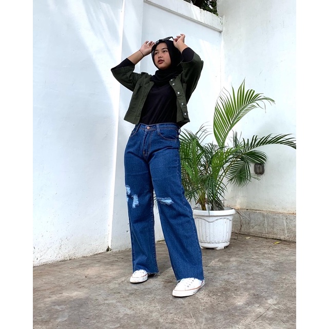 Disca Cullote Ripped || HIGHWAIST || JEANS JUMBO || JEANS BIGSIZE || CELANA JEANS JUMBO WANITA || JE