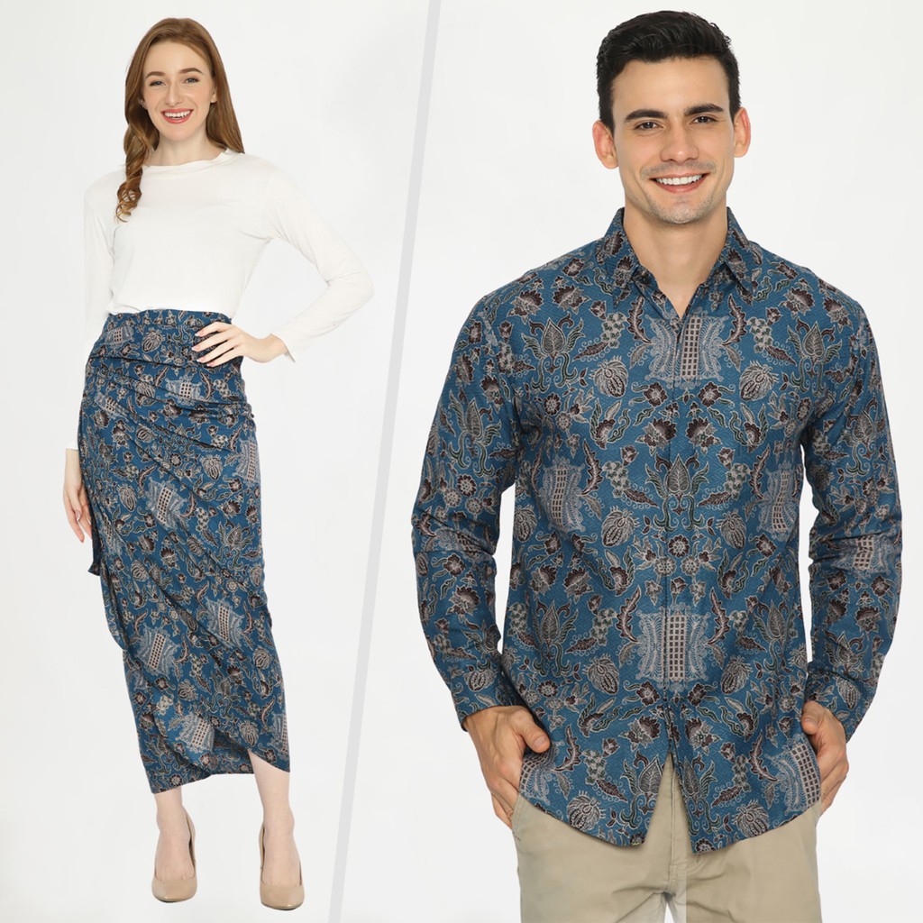 BATIK COUPLE MODERN  Kemeja Rok Lilit Instan Hem Batik Pria Lengan Panjang Slimfit Premium Biru 728868 Cap 72 - Baju Kemeja Atasan Pakaian Batik Couple Cople Pria Cowok Laki Laki Remaja Keluarga Lengan Panjang Modern Slimfit Premium Kekinian