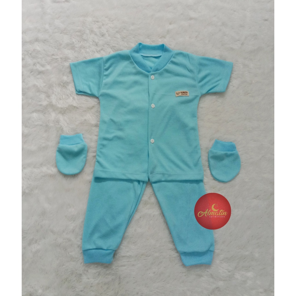 3 Pcs Setelan Baju Bayi Pendek + Sarung Tangan Bayi / Piyama Pendek / Setelan Bayi Newborn Almatin