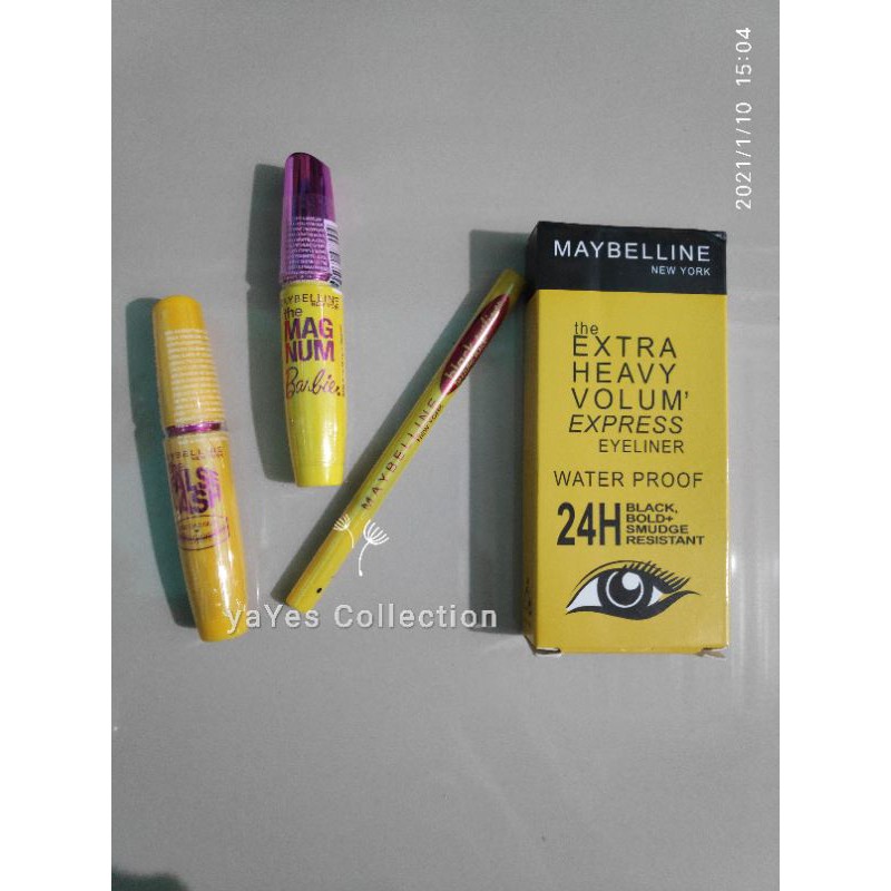 Maskara Eyeliner Eyebrow 2 in 1 pen Maybelline mebeline maybelin 2in1 magnum