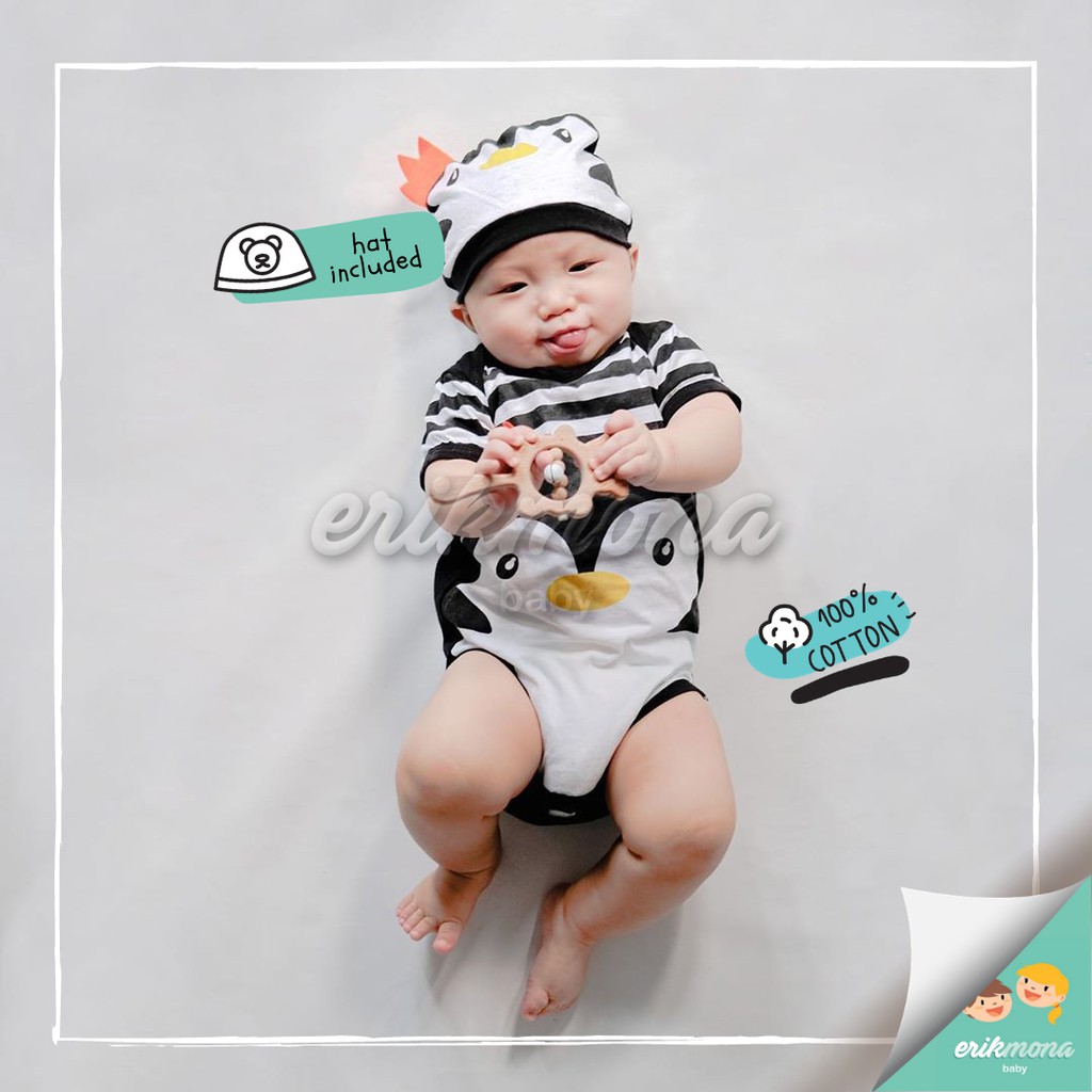 ✔️baju bayi jumper bayi✔️ karakter penguin hitam lucu✔️