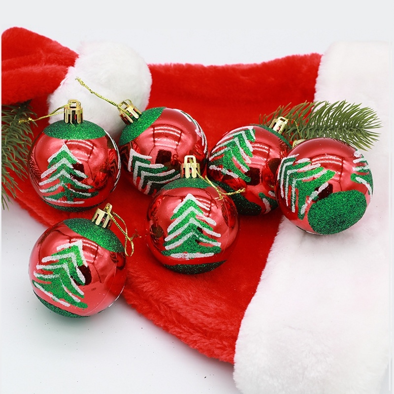 Christmas Home Decoration Products / 6 Pcs 6CM Christmas Ball Ornaments For Xmas Tree / Snowflake Stripe Dot Red Christmas Tree Hanging Pendant / Festive Party Decorative Supplies