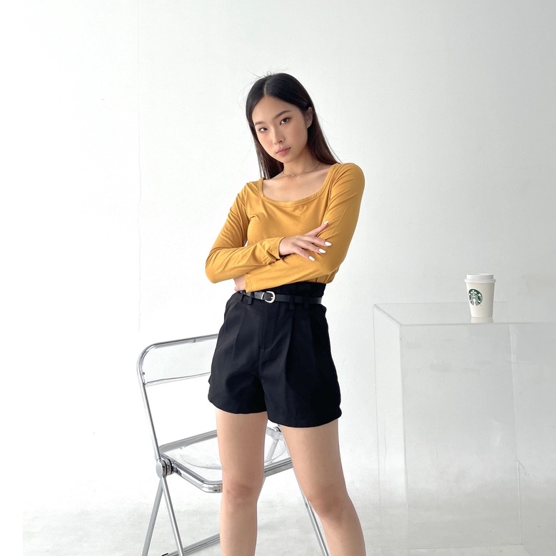 Suri Semi Square Neck Top / Top Wanita Korea / Blouse Casual / Baju Santai