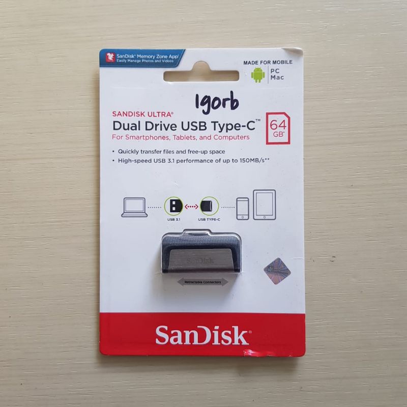 Flashdisk OTG type C 64gb Sandisk Original Flashdisk bisa ke Hp dan Laptop Flashdisk Bolak Balik