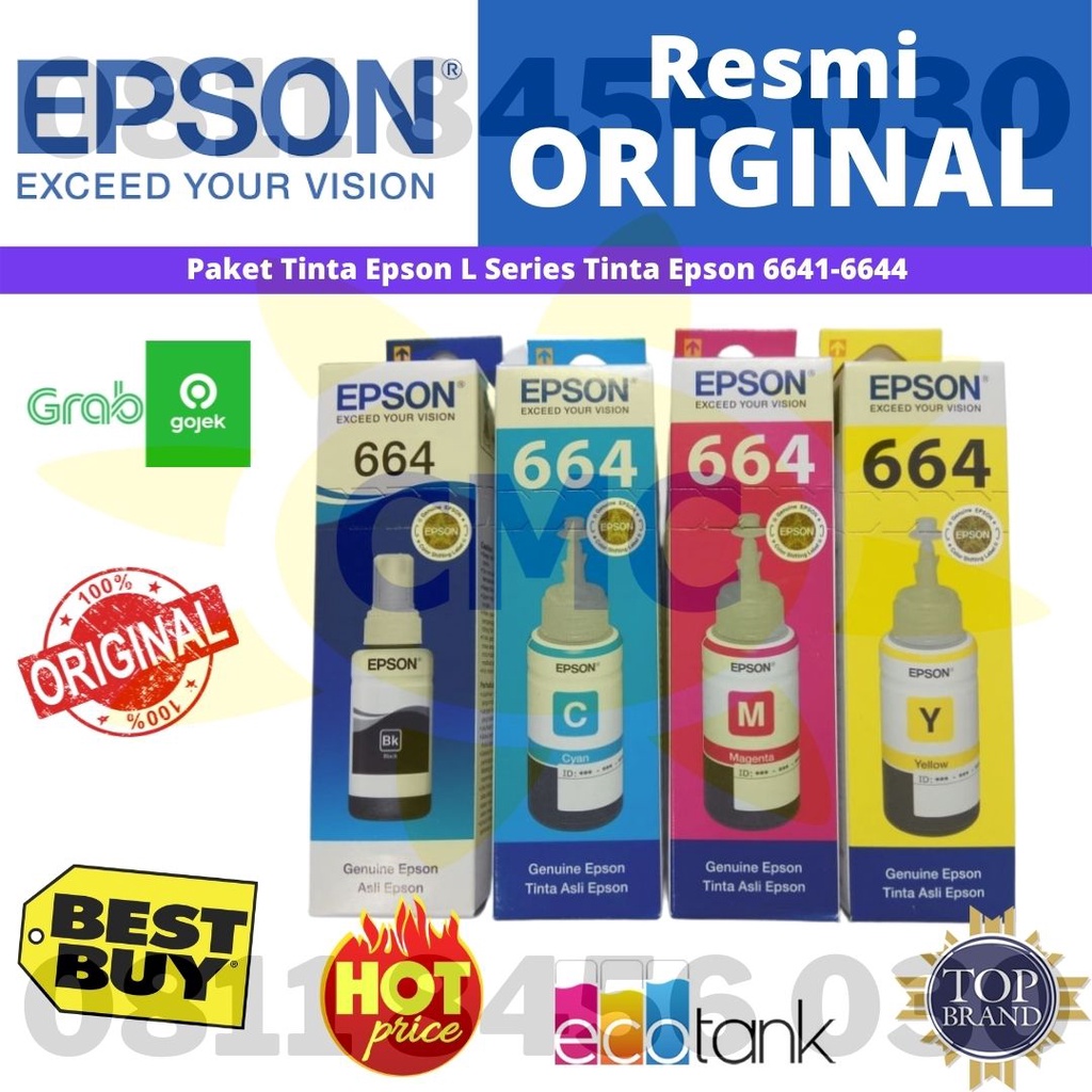 Paket TINTA Printer EPSON Black Colour Tinta Epson T6641 6641 6642 6643 6644 Original