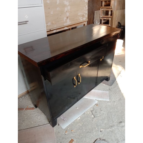 buffet kayu jati belanda finising cat hitam duco hambalan walnut