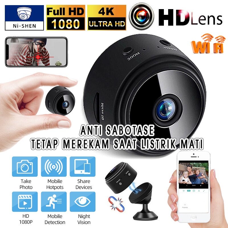 A9 CCTV 1080P Full HD Plus Night Vision WIFI IP Camera Build in Battery ANTI SABOTASE tetap merekam saat listrik Padam A9 Mini camera 1080P ip camera Night Version Micro Voice Wireless Recorder Mini Camcorders Video Surveillance camera wifi Camera WIFI