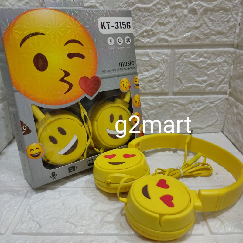 Headphone/headset EMOJI super bass Handsfree / HF gaming karakter smile Lucu  with mic