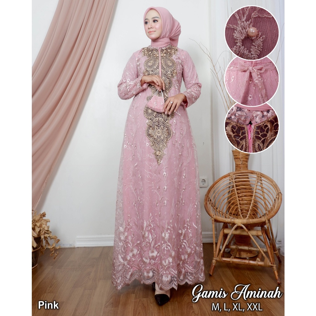 Gamis aminah terbaru rekomendasi gamis tulle aminah gamis pesta gamis kondangan/gamis terbaru/gamis murah /gamis premium/gamis terlaris /gamis 2022 /kebayashopp /warna Maron silfer navy lavender cream mocca pink gamis 2023