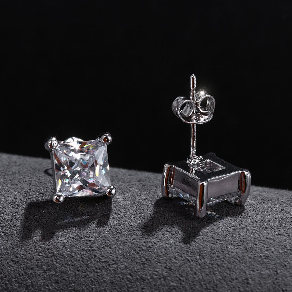 ROW Fashion White Diamond Stud Women Men Shiny Zircon Earrings Wedding Engagement New Jewelry Gifts Piercing Square