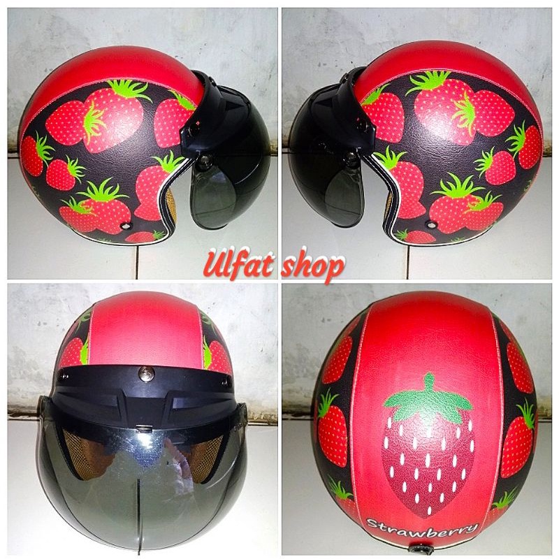 helm bogo retro dewasa motif Buah Strawberry